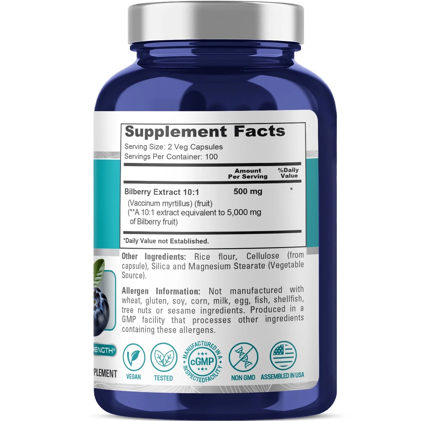 5,000Mg Bilberry Extract: 200 Vegetarian Caps for Wellness & Better Health - Non-Gmo, Vegan, Dietary Supplement for Unisex Adult Health & Wellness