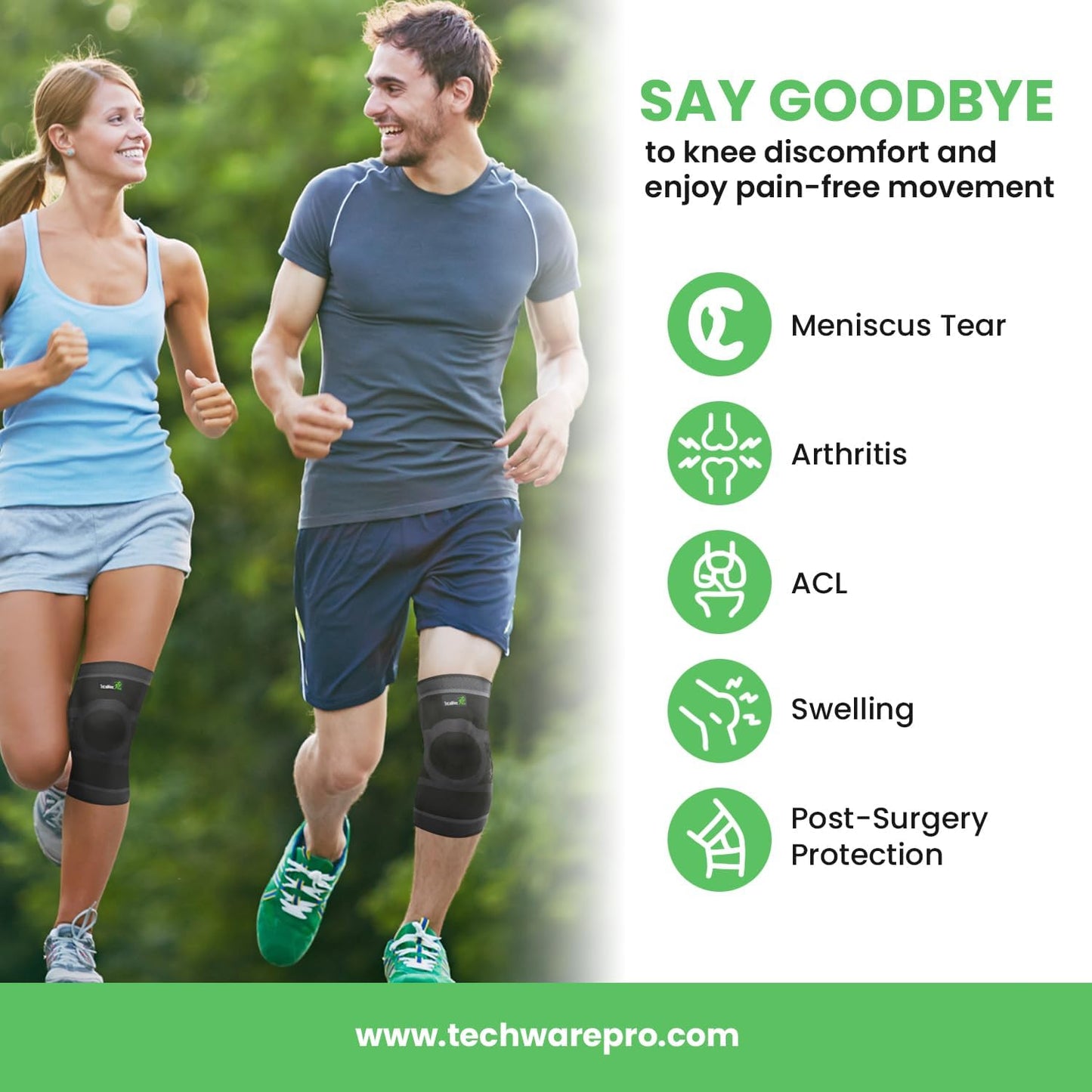Knee Brace for Women & Men - Knee Compression Sleeve for Knee Pain, Knee Support. Knee Brace for Meniscus Tear, ACL, and Arthritis with Side Stabilizers & Gel Pads. 5 Sizes Single Pack