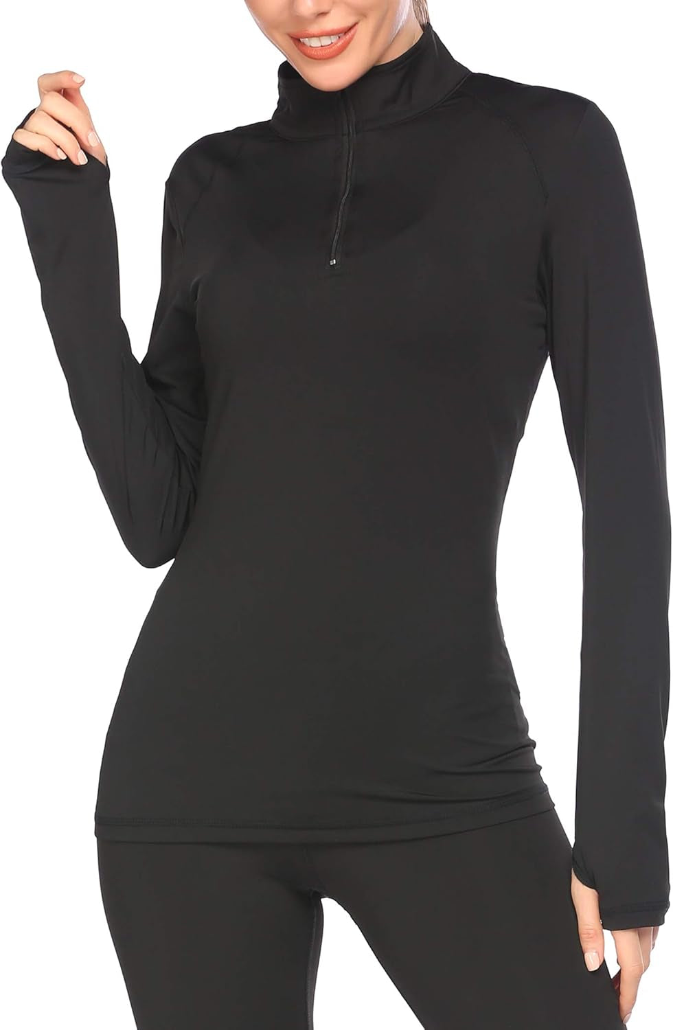 Winter Running Top Women Long Sleeve Yoga Jacket Lightweight Quarter Zip Pullover Athletic Shirt (Black,X-Large)