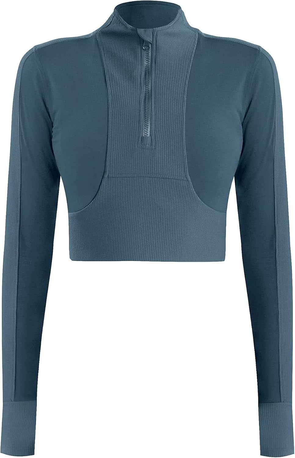 Womens Cropped Jacket Half Zip Pullover Slim Fit Yoga Running Athletic Workout Jackets Long Sleeve Activewear Top