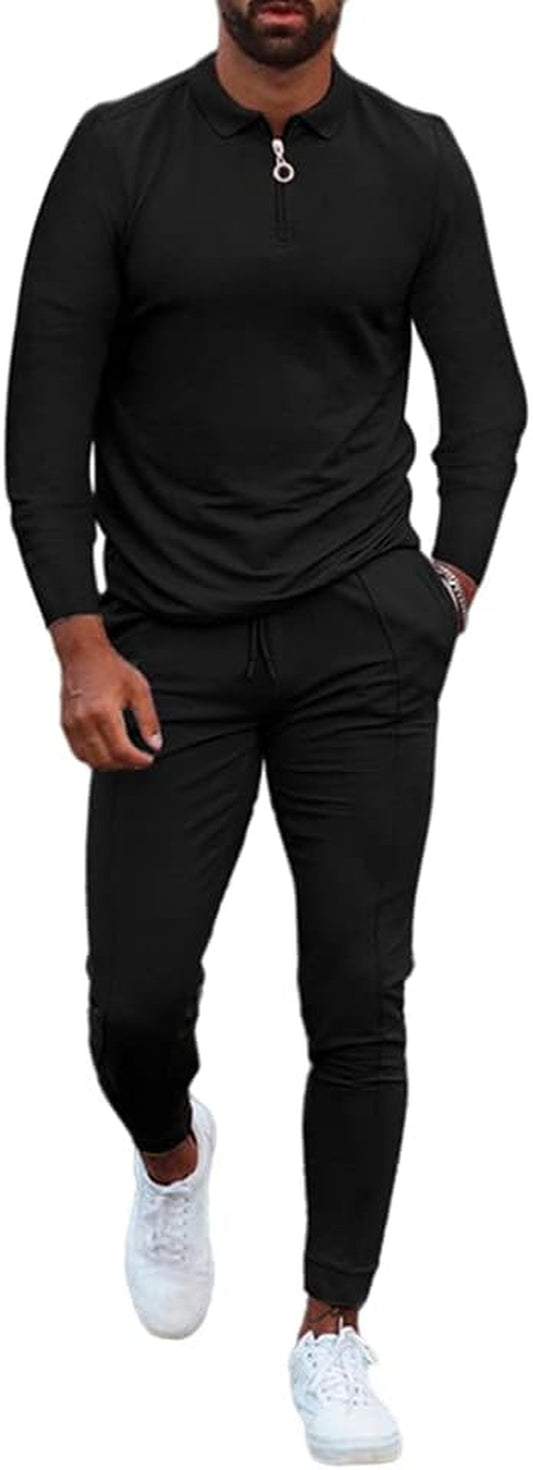 Men'S Fall Casual 2 Pieces Jogging Suits - Solid Color Zipper Long Sleeve Sweatshirt and Sweatpant Sports Tracksuit