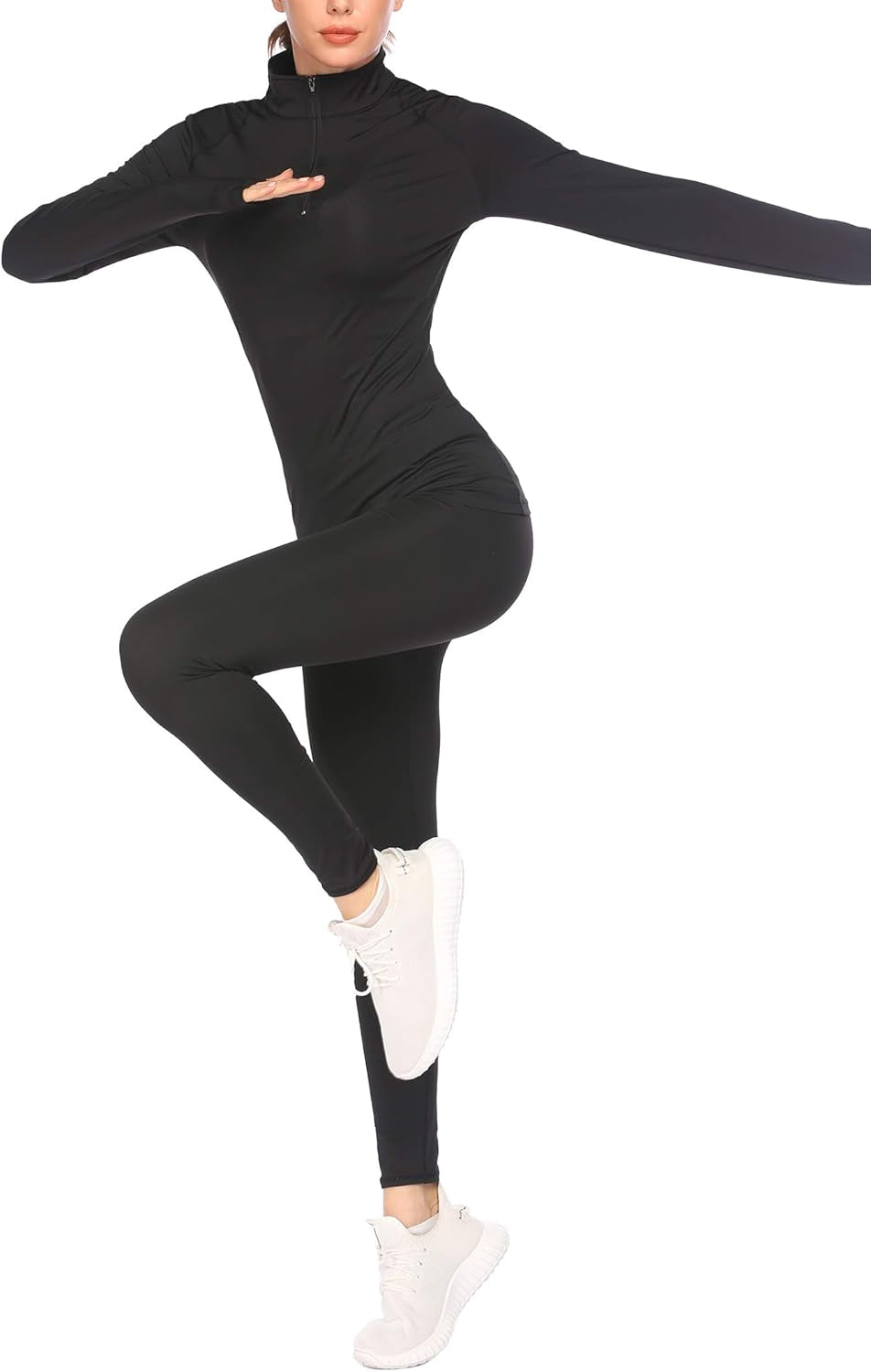 Winter Running Top Women Long Sleeve Yoga Jacket Lightweight Quarter Zip Pullover Athletic Shirt (Black,X-Large)