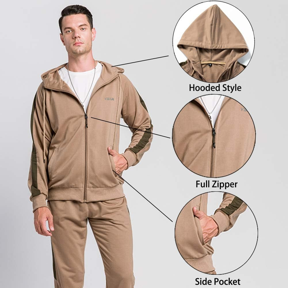 Men'S Casual Tracksuit Long Sleeve Full-Zip Running Jogging Sports Jacket and Pants