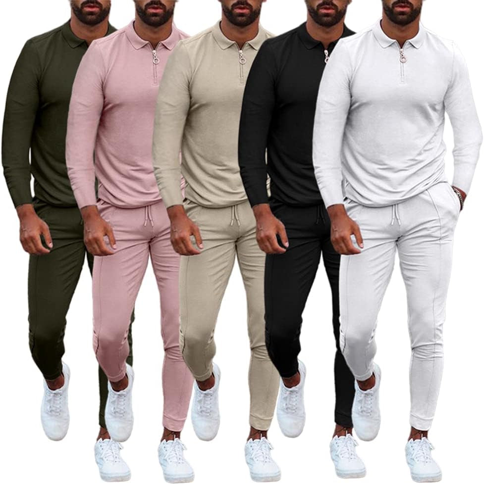 Men'S Fall Casual 2 Pieces Jogging Suits - Solid Color Zipper Long Sleeve Sweatshirt and Sweatpant Sports Tracksuit