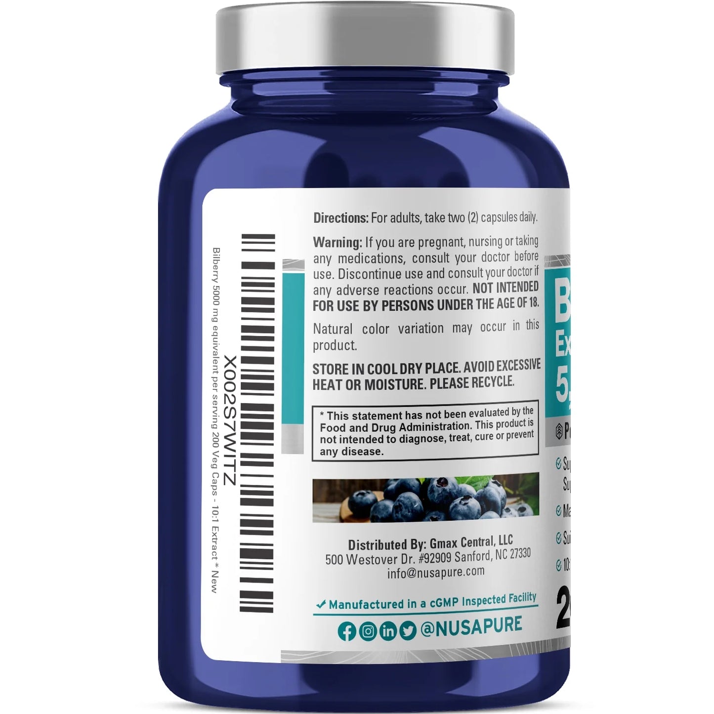 5,000Mg Bilberry Extract: 200 Vegetarian Caps for Wellness & Better Health - Non-Gmo, Vegan, Dietary Supplement for Unisex Adult Health & Wellness