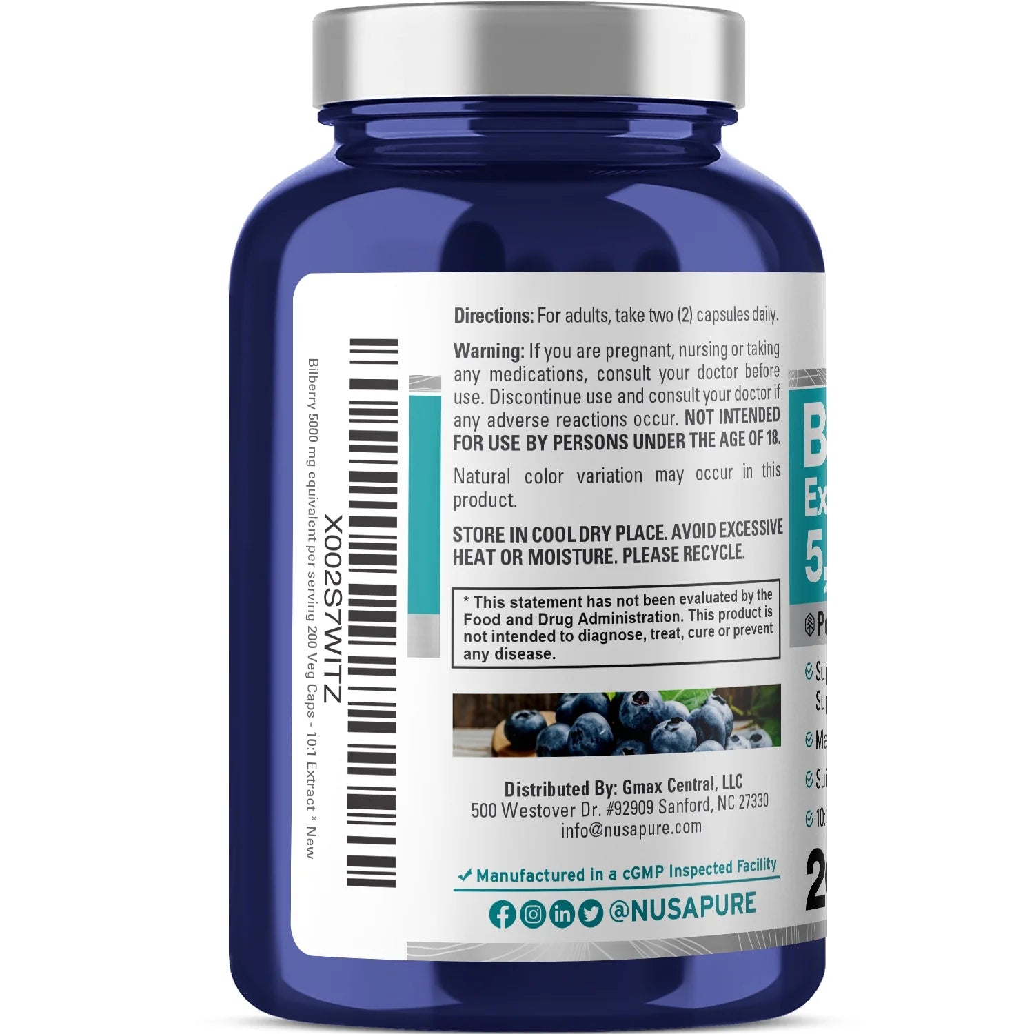 5,000Mg Bilberry Extract: 200 Vegetarian Caps for Wellness & Better Health - Non-Gmo, Vegan, Dietary Supplement for Unisex Adult Health & Wellness