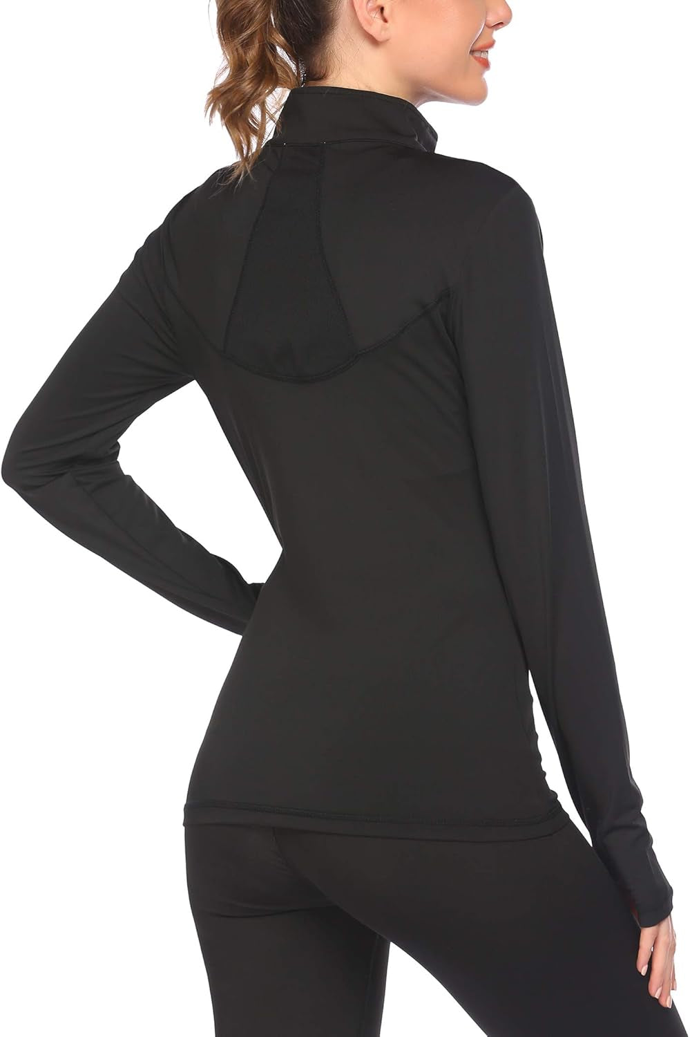 Winter Running Top Women Long Sleeve Yoga Jacket Lightweight Quarter Zip Pullover Athletic Shirt (Black,X-Large)