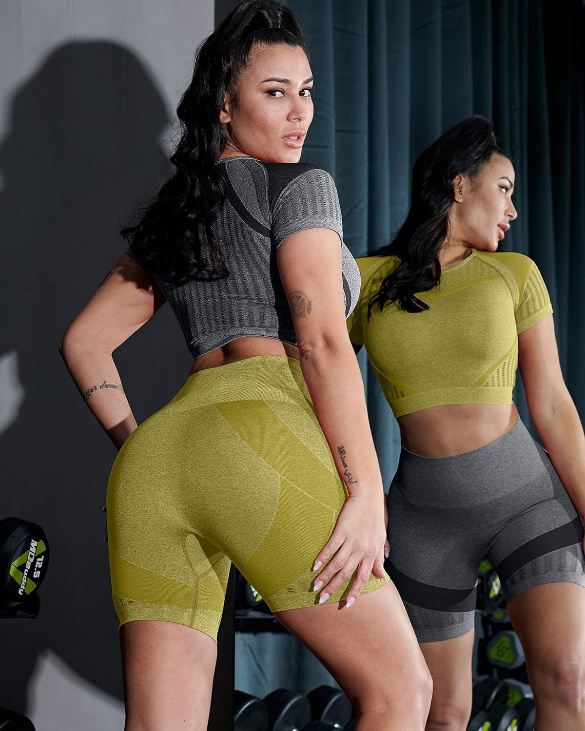 Women'S Workout Set 2 Piece Seamless High Waisted Active Yoga Shorts Running Gym Outfits Clothes