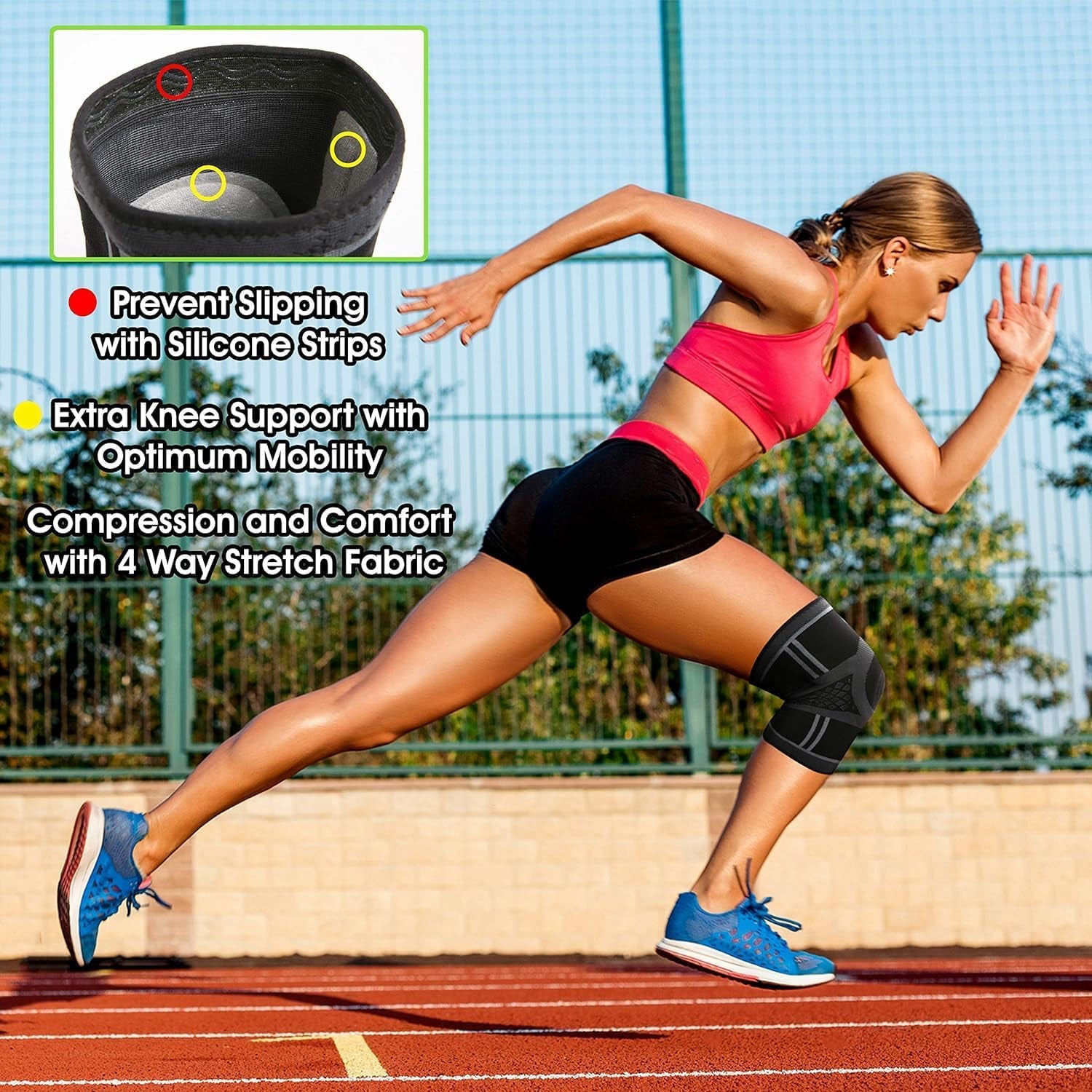 Knee Brace for Women & Men - Knee Compression Sleeve for Knee Pain, Knee Support. Knee Brace for Meniscus Tear, ACL, and Arthritis with Side Stabilizers & Gel Pads. 5 Sizes Single Pack