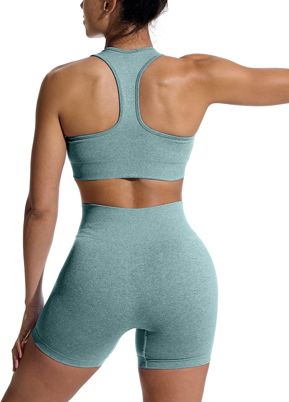 Workout Sets for Women 2 Piece Outfits Seamless High Waisted Yoga Shorts Running Sports Bra Clothes