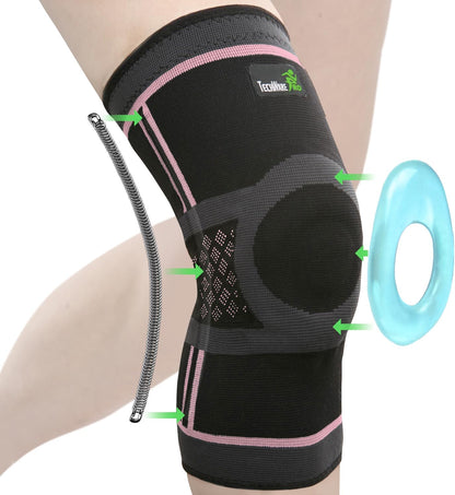 Knee Brace for Women & Men - Knee Compression Sleeve for Knee Pain, Knee Support. Knee Brace for Meniscus Tear, ACL, and Arthritis with Side Stabilizers & Gel Pads. 5 Sizes Single Pack