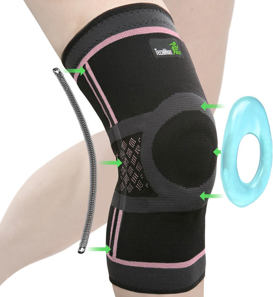 Knee Brace for Women & Men - Knee Compression Sleeve for Knee Pain, Knee Support. Knee Brace for Meniscus Tear, ACL, and Arthritis with Side Stabilizers & Gel Pads. 5 Sizes Single Pack