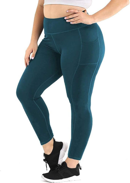 plus Size Athletic Workout Leggings for Women Yoga Pants with Pockets High Waisted Active Capris Peacock Blue 4XL