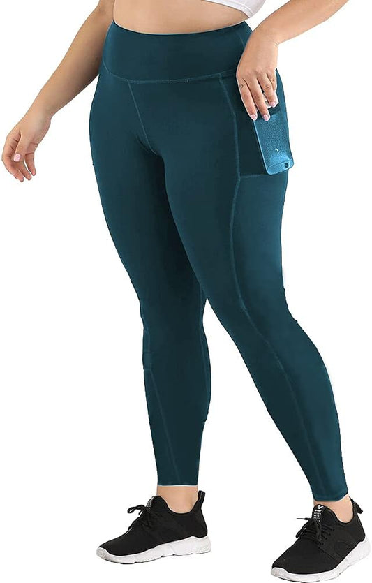 plus Size Athletic Workout Leggings for Women Yoga Pants with Pockets High Waisted Active Capris Peacock Blue 4XL