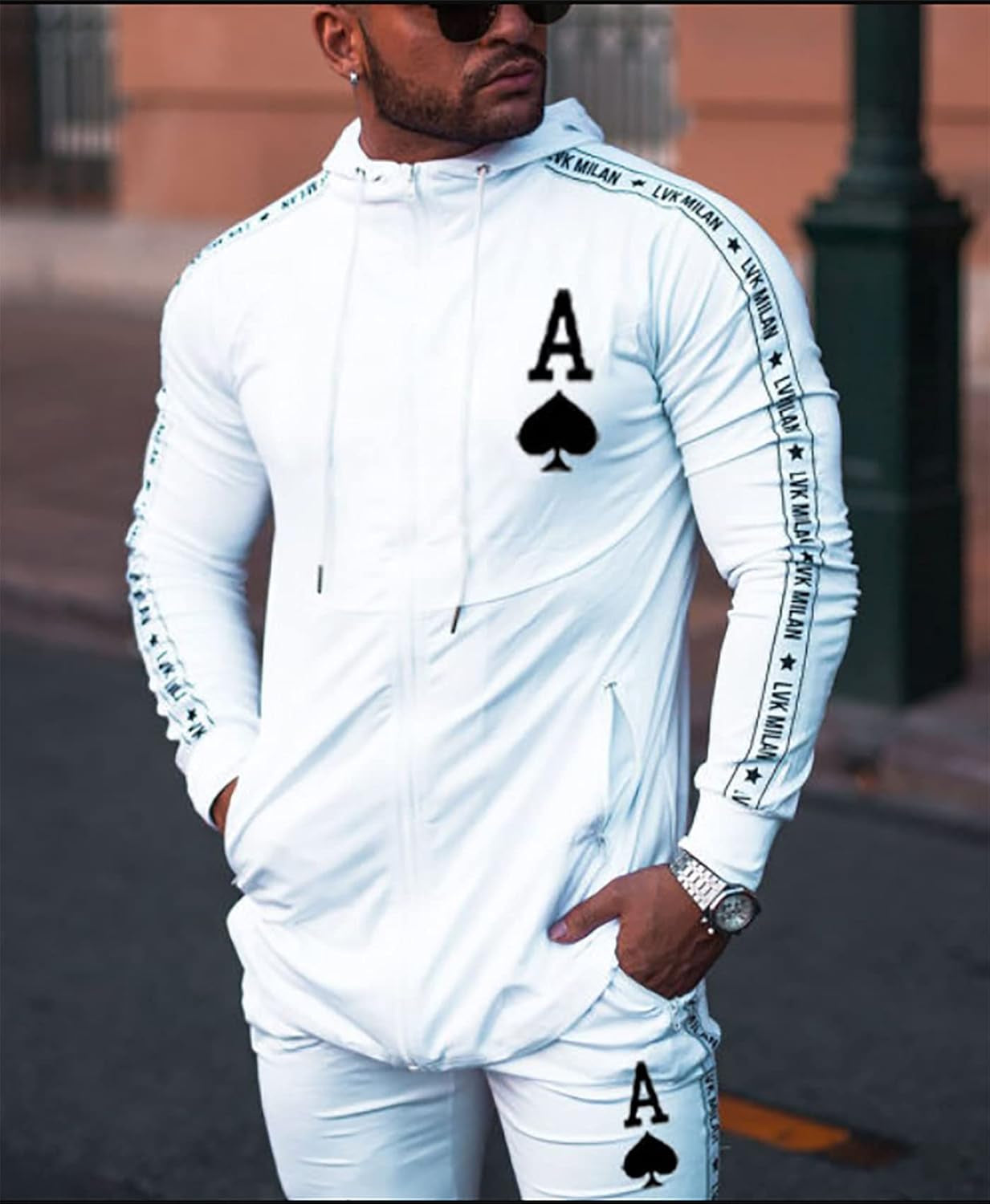 Men'S Personalized Hoodie Tracksuit 2 Piece Outfit Casual Long Sleeve Sweat Suit Full Zip Sports Jogging Suits